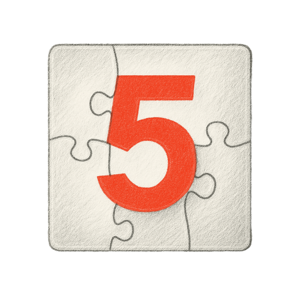 Rote Zahl 5 auf einem Puzzle-Teil.