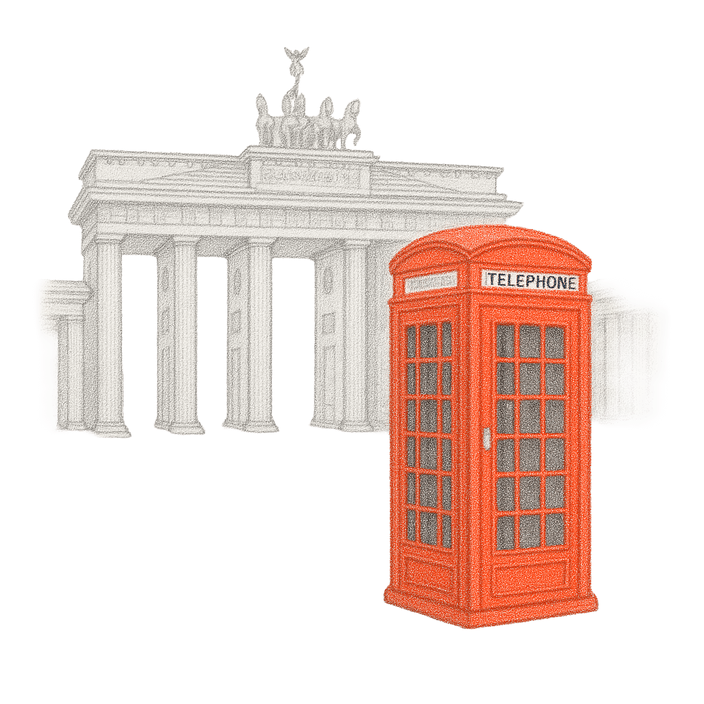 Rote britische Telefonzelle vor dem Brandenburger Tor.